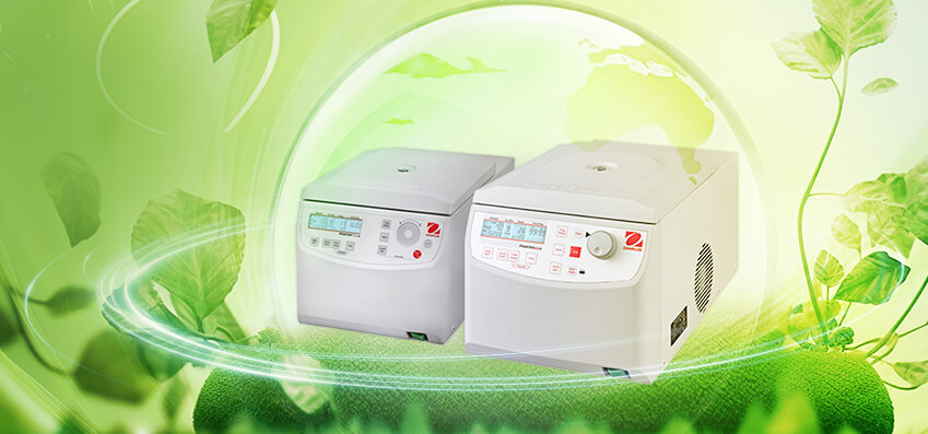OHAUS Frontier 5000 Series refrigerated centrifuges featuring eco-friendly R290 natural refrigerant for sustainable laboratory cooling.